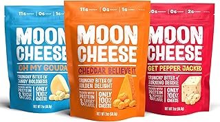 Moon Cheese Variety Pack, Cheddar, Gouda & Pepper Jack, Crunchy, Protein-Rich Cheese Snack, Gluten Free, Keto Friendly, 100% Real Cheese, 2 Ounce (Pack of 3)