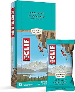 CLIF Bar Energy Bars - Cool Mint Chocolate - With Caffeine - Made with Organic Oats - Plant Based Food - Vegetarian - Kosher (2.4 Ounce Protein Bars, 12 Count) Packaging May Vary