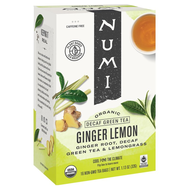 Numi Organic Tea Decaf Ginger Lemon Green Tea, 16 Count (Pack of 3), (Packaging May Vary)
