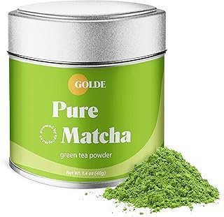 GOLDE Pure Matcha - Ceremonial Grade Matcha Powder - Organic Green Tea Superfood w/L-Theanine - Rich in Antioxidants - Vegan - Gluten Free - 60mg Caffeine - Jitter Free Energy - 30g Tin