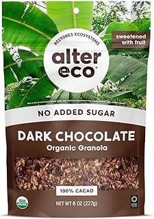 Alter Eco Dark Chocolate Granola, Healthy, Organic Breakfast & Snack, Naturally Sweetened with Fruit, Vegan, No Artificial Sugars or Additives, Regeneratively-Farmed Oats (Dark Chocolate - 1 Pack)