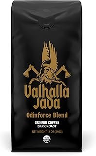Death Wish Coffee Valhalla Java Dark Roast Ground Coffee, 12 Oz, Bold & Intense Blend of Arabica Robusta Beans, USDA Organic
