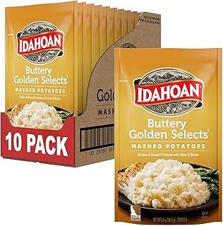 Idahoan Buttery Golden Selects Mashed Potatoes, Naturally Gluten-Free, 100% Real Idaho Potatoes, 4 servings per bag, 4.1 ounce (Pack of 10)