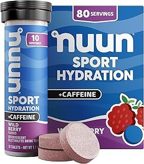 Nuun Sport Electrolyte Tablets with Caffeine from Green Tea Extract, Magnesium, Calcium, Potassium, Chloride & Sodium, Gluten Free & Vegan, Wild Berry, 8 Pack (80 Servings Total)