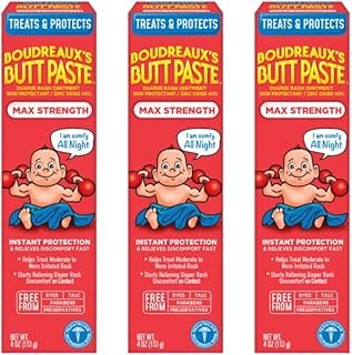 Boudreaux's Butt Paste Maximum Strength Diaper Rash Cream, Ointment for Baby, 4 oz. Tube, (Pack of 3)
