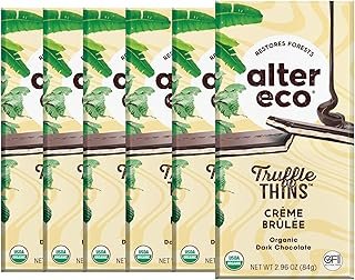 Alter Eco Creme Brulee Truffle Thins, Chocolate Bar with Gooey Ganache Truffle Filling, Organic, Gluten & Soy-Free, Non-GMO Snacks, No Additives, Recyclable Packaging, Fair Trade (6-Pack Creme Brulee)