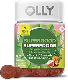 OLLY Supergood Superfoods Gummies, Supports Immune & Digestive Health,* 15 Superfoods, Prebiotics, Vitamin C, Tropical Bliss Flavor, 20 Day Supply - 60 Count