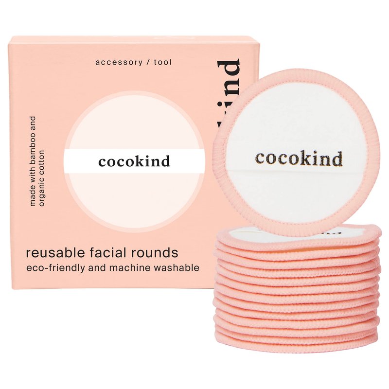 Cocokind Reusable Facial Rounds, Reusable Makeup Remover Pads, Made with Bamboo and Cotton, Washable Makeup Cotton Rounds with Bag, 14 Count
