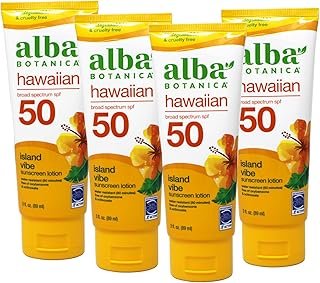 Alba Botanica Hawaiian, Island Vibe Sunscreen SPF 50, Water-Resistant (80 Minutes), 3 fl oz (Pack of 4)