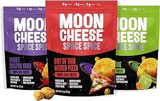 Moon Cheese Space Spice, Variety Pack, Crunchy, Protein-Rich Cheese Snack, Keto Friendly, 100% Real Cheese, Low Carb, Gluten-Free, Low Sugar, 2 Oz bags (Pack of 3, 1 of Each Flavor)