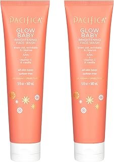 Pacifica Beauty Glow Baby Brightening Face Wash Set, Skincare, Face Cleanser, Exfoliator, AHA, Even Skin Tone, VItamin C, Vanilla, Sulfate and Paraben Free, Vegan, 5 fl oz Each (Set of 2)