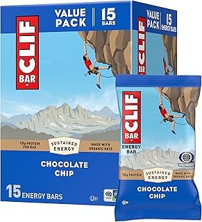 CLIF Bar Protein Bars - Chocolate Chip - Made with Organic Oats - Energy Bars - Non-GMO - (15 Pack)