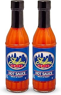 Skyline Chili Hot & Spicy Sauce – Authentic Cincinnati Restaurant-Style Secret Recipe with Tabasco, Cayenne, and Jalapeño Peppers, Gourmet Chili Sauce for Coneys & Spaghetti – 2 Bottles, 6 oz Each