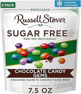 Russell Stover Sugarfree Chocolate Candy Gems, 7.5 oz. bag, 5 Pack