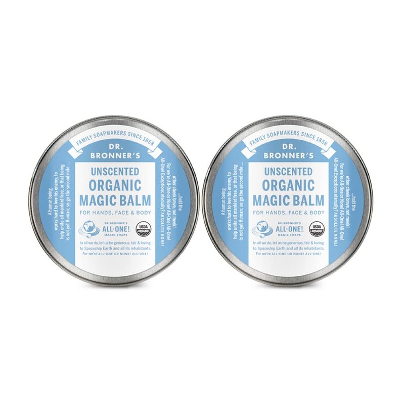 Dr. Bronner's Organic Magic Balm - Baby Unscented, Made with Organic Beeswax & Hemp Oil, Moisturizes & Soothes Hands, Face & Body (2 oz, 2-Pack)