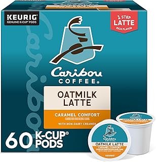 Caribou Coffee Caramel Comfort Oatmilk Latte, One Step Latte Single Serve Keurig K-Cup Pods, 60 Count (6 Packs of 10)