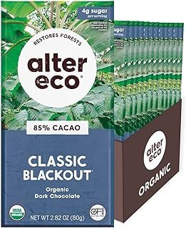 Alter Eco Classic Blackout | 85% Pure Dark Cocoa, Fair Trade, Organic, Non-GMO, Gluten Free Dark Chocolate Bar, 12 Bars