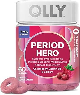 OLLY Period Hero Gummies, PMS Support Supplement,* Chasteberry, Vitamin B6, Calcium, Cran-Raspberry Flavor, 30 Day Supply - 60 Count