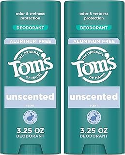 Tom’s of Maine Unscented Aluminum Free Natural Deodorant For Women & Men | Goes on Clear | Odor & Wetness Protection | Naturally Derived and Moisture-Locking Ingredients | 3.25 oz (2 Pack)