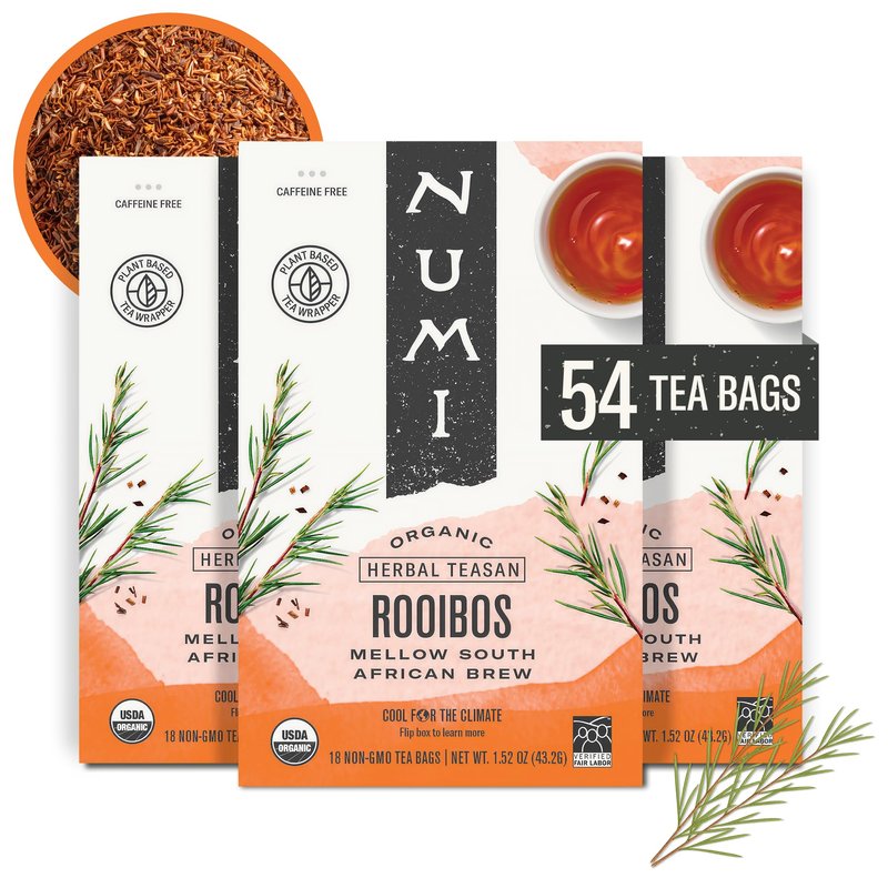 Numi Organic Tea Rooibos, 18 Count (Pack of 3) Box of Tea Bags (Packaging May Vary)