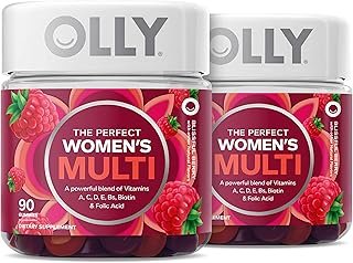 OLLY Women's Multivitamin Gummy, Vitamins A, D, C, E, Biotin, Folic Acid, Chewable Supplement, Berry Flavor, 90-Day Supply - 180 Count