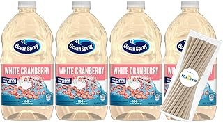 Ocean Spray White Cranberry Juice Drink 64 fl oz Plastic Bottles 4 Pack + 15 Sugarcane Disposable Straws by KOOL8SHOP Infinite Deals