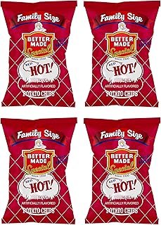 Better Made BBQ Barbecue Potato Chips - Sweet, Red Hot, Honey, Sweet Heat - Snacks - Family Owned Since & Operated (RED HOT, 4 PACK FAMILY SIZE) - Spicy, Crunchy, Lunch
