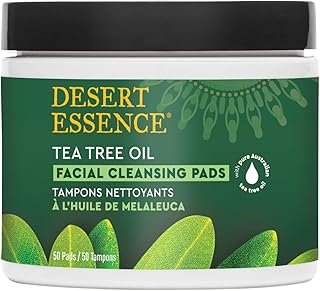 Desert Essence Tea Tree Oil Facial Cleansing Pads - Makeup Remover, Facial Cleanser & Toner with Organic Lavender & Chamomile - Travel-Friendly Personal Wipes for Clarifying Skin Care - 50 Pads