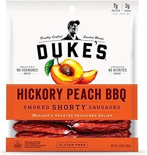 DUKE'S Pork Hickory Peach BBQ Smoked Shorty Sausages, 7g Protein Per Serving, 5 oz.
