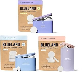 BLUELAND Dishwasher & Laundry Detergent & Toilet Cleaner Tablet Trio | Dishwasher Detergent Tablet | Laundry Detergent Tablet | Toilet Bowl Cleaner Starter Set | Natural, Sustainable, Eco-Friendly