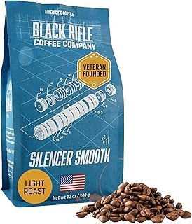 Black Rifle Coffee Company Silencer Smooth, 12oz Bag, Whole Bean Light Roast - Roasted Blend Made from Arabica Beans - Colombian & Brazilian Beans - Veteran Founded & American Made