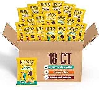 HIPPEAS Chickpea Puffs, Variety Pack: Vegan White Cheddar, Nacho Vibes, Barbecue, Sriracha, 0.8 Ounce (Pack of 18), 3g Protein, 2g Fiber, Vegan, Gluten-Free, Crunchy, Plant Protein Snacks