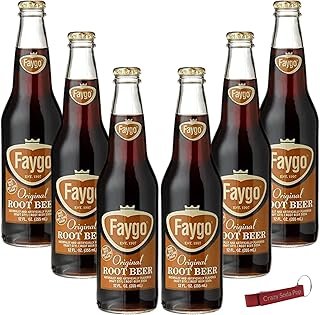 Faygo Root Beer | Delicious Root Beer with Real Cane Sugar | 12 oz Glass Bottles with Crazy Soda Pop Bottle Opener (6 Pack)