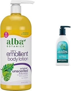 Alba Botanica Very Emollient Body Lotion, Unscented Original, 32 Oz & Jason Natural Body Wash & Shower Gel, Purifying Tea Tree, White, 30 Fl Oz (Pack of 1)