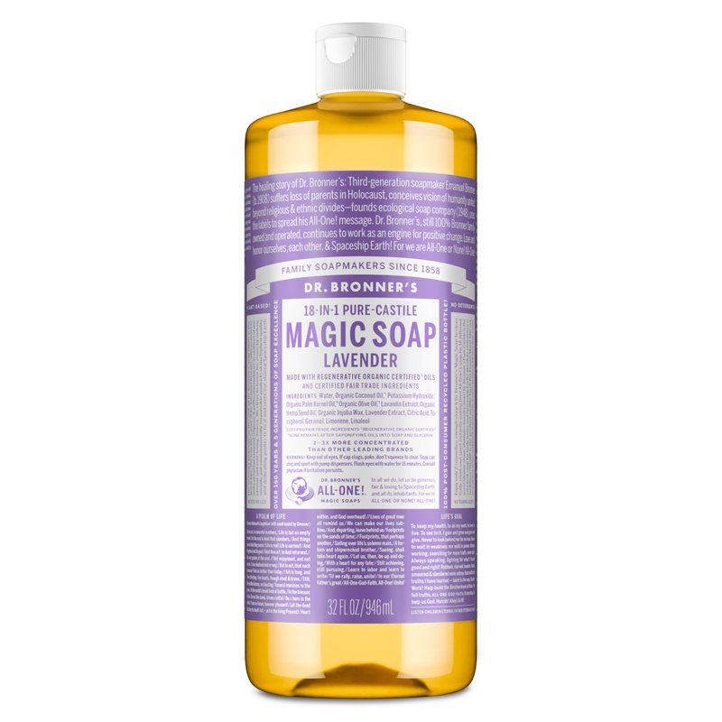 Dr. Bronner’s Pure-Castile Magic Liquid Soap - Made with Regenerative Organic Certified Oils - 18-in-1 Uses for Face, Body, Hand, Hair- Gentle on Sensitive Skin - All Natural Body Wash- Lavender, 32oz