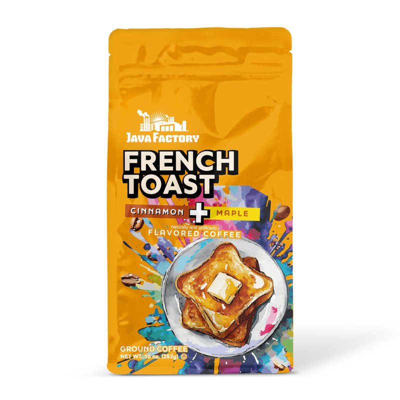 Java Factory French Toast Flavored Ground Coffee Bag – Cinnamon and Maple Brew, Made with 100% Arabica Beans - Flavor Enhanced, 10 Oz