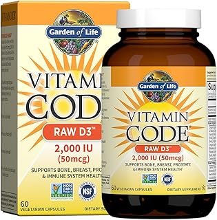 Garden of Life Vitamin D, Vitamin Code Raw D3, Vitamin D 2,000 IU, Raw Whole Food D3 Supplements with Chlorella, Fruit, Veggies & Probiotics for Bone & Immune Health, 60 Vegetarian Capsules
