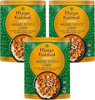 Maya Kaimal Organic Indian Madras Potato Curry | Microwaveable, Ready to Eat, Fully Cooked Potatoes, Sweet Potatoes & Chickpeas in a Peppery Coconut Sauce | Vegan | Kosher
