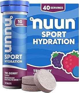 Nuun Sport Electrolyte Tablets with Magnesium, Calcium, Potassium, Chloride & Sodium, Gluten Free & Vegan, Tri-Berry, 4 Pack (40 Servings Total)