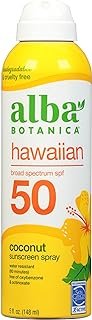 Alba Botanica Sunscreen Spray for Face and Body, Broad Spectrum SPF 50 Sunscreen, Hawaiian Coconut, Water Resistant and Biodegradable, 5 fl. oz. Bottle