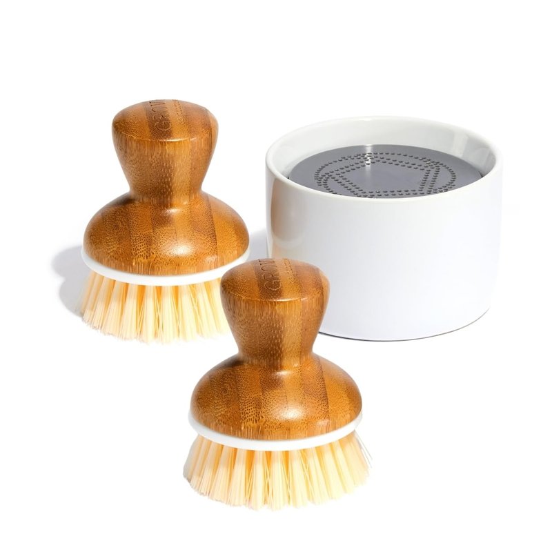 Grove Co. Bubble-Up Dish Soap Dispenser & 2 Pack Brush Set, Ergonomically Designed Dish Scrubber, Removes Tough Messes, Gentle on Dishes, Sustainable Solution to The World's Waste