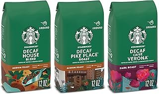 Starbucks Medium & Dark Roast Decaf Ground Coffee, Variety Pack, 3 bags (12 oz each)