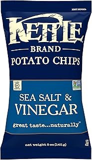 Kettle Brand Potato Chips, Sea Salt and Vinegar, 5 Ounce (Pack of 15)