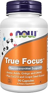 NOW Foods Supplements, True Focus™ with Amino Acids, Ginkgo, DMAE + CoQ10 and Grape Seed Extract , 90 Veg Capsules