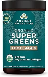 Ancient Nutrition Supergreens Powder, Organic Superfood Powder with Collagen, Made from Real Fruits, Vegetables and Herbs, for Digestive and Energy Support, 25 Servings, 7.5oz