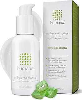 humane Oil-Free Daily Lightweight Face Moisturizer for Acne-Prone Skin - 4 Fl Oz - Gentle for All Skin Types - With Soothing Antioxidants Like Aloe Vera, Hyaluronic Acid, Cucumber and Grapeseed