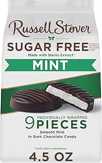 Russell Stover Sugar Free Dark Chocolate Mint Patties Candy, 4.5 oz. bag