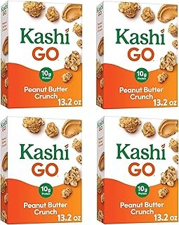 Generic Kashigo.Cold Breakfast Cereal - Vegan Protein - Fiber Cereal - Peanut Butter Crunch - 14 Oz Box (4 Boxes)