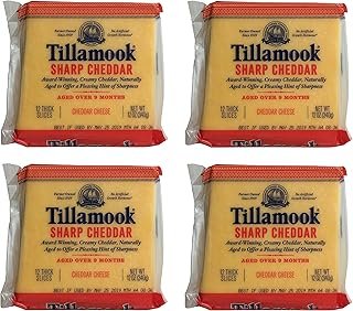 Tillamook Sharp Cheddar Cheese 12 Thick Slices, 12 OZ (Pack of 4)