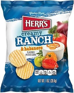 Herr’s Creamy Ranch & Habanero Potato Chips, 1 Oz Bag, Spicy Snack On-the-Go (Pack of 42 Bags)